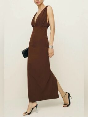 Reformation Brown Deep V Midi Dress